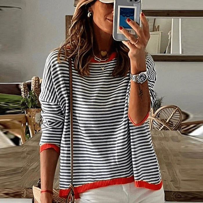 Pull élégant en maille pour femme avec des rayures lâches pour un look élégant - Angelien