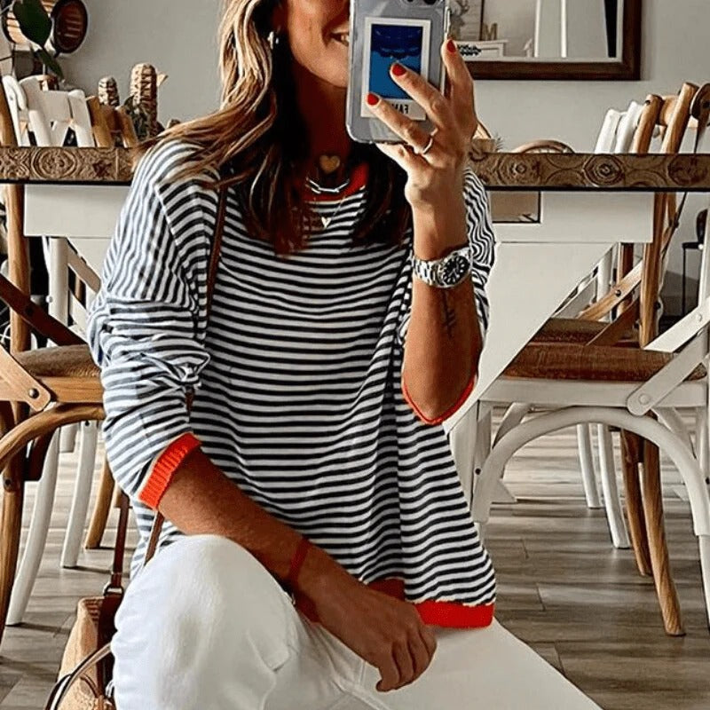 Pull élégant en maille pour femme avec des rayures lâches pour un look élégant - Angelien