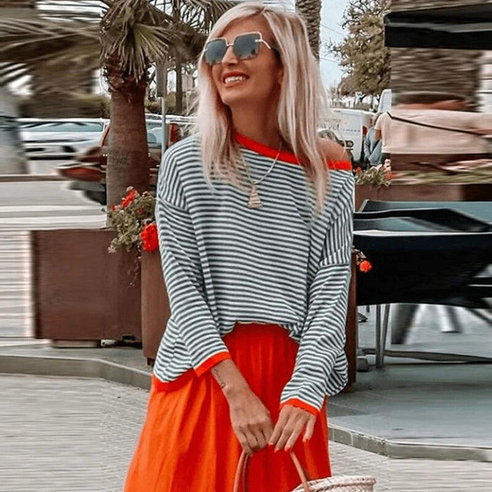 Pull élégant en maille pour femme avec des rayures lâches pour un look élégant - Angelien