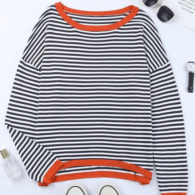 Pull élégant en maille pour femme avec des rayures lâches pour un look élégant - Angelien