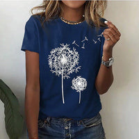 T-shirt pour dames à l'imprimé joyeux de pissenlits - top décontracté en coton confortable à porter tous les jours