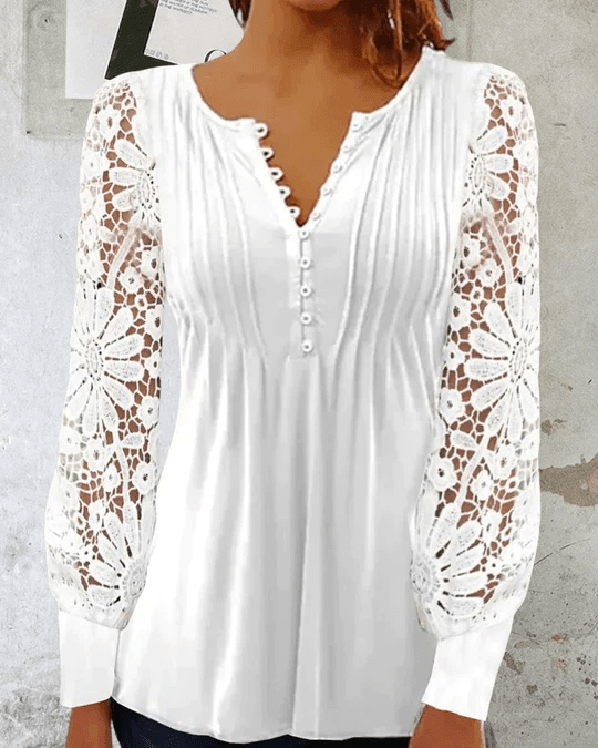 Élégant chemisier pour dames avec manches en dentelle - top élégant à manches longues pour toutes les occasions