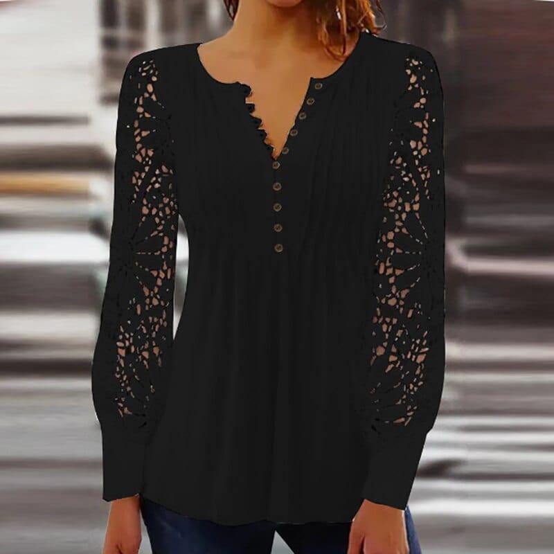 Élégant chemisier pour dames avec manches en dentelle - top élégant à manches longues pour toutes les occasions