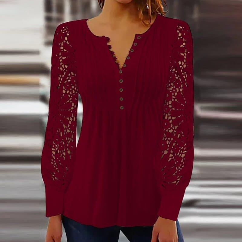 Élégant chemisier pour dames avec manches en dentelle - top élégant à manches longues pour toutes les occasions