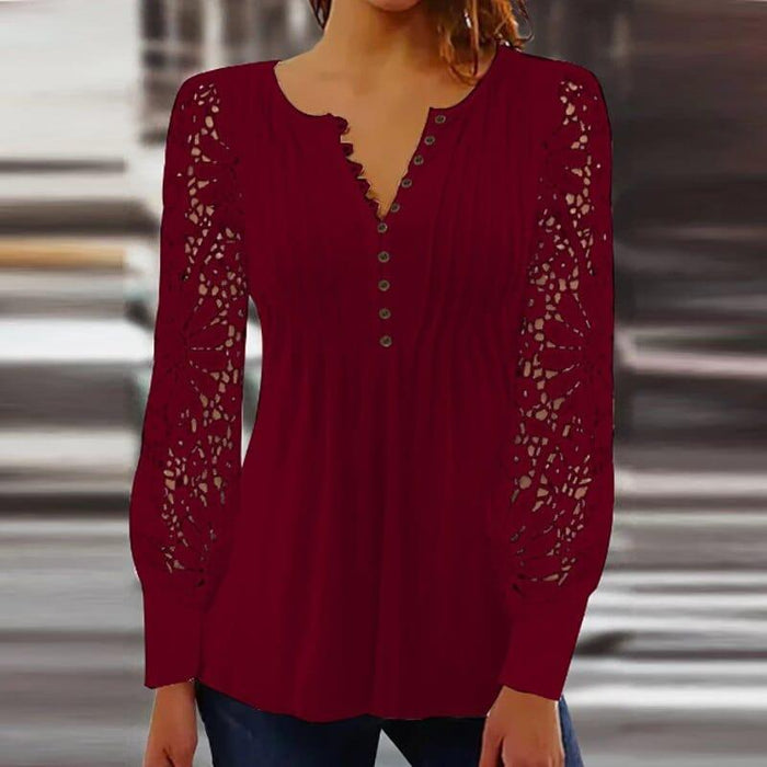 Élégant chemisier pour dames avec manches en dentelle - top élégant à manches longues pour toutes les occasions