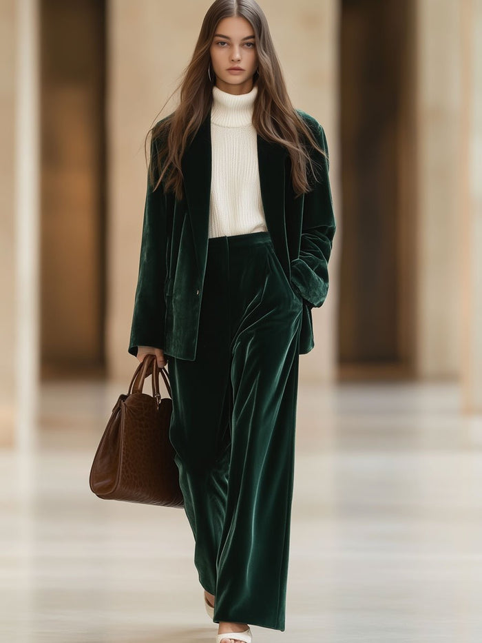 Elegante Damen Velvet Anzug - Stilvolles Blazer- und Hose-Set für Damen