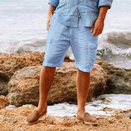 Short en Lin léger pour Homme - Tissu respirant et léger - Coupe décontractée - Longueur au genou pour un style casual parfait