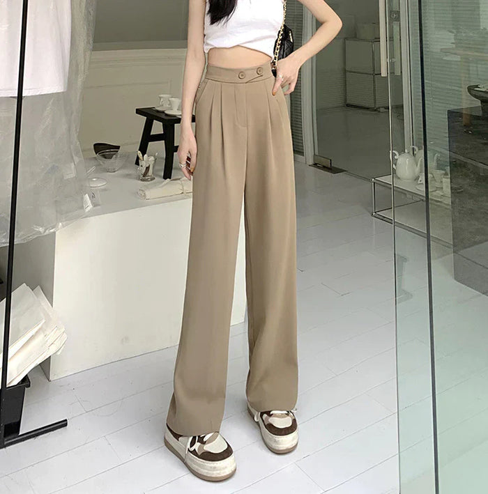 Pantalon large pour femme - look élégant pour le bureau, taille haute et coupe parfaite