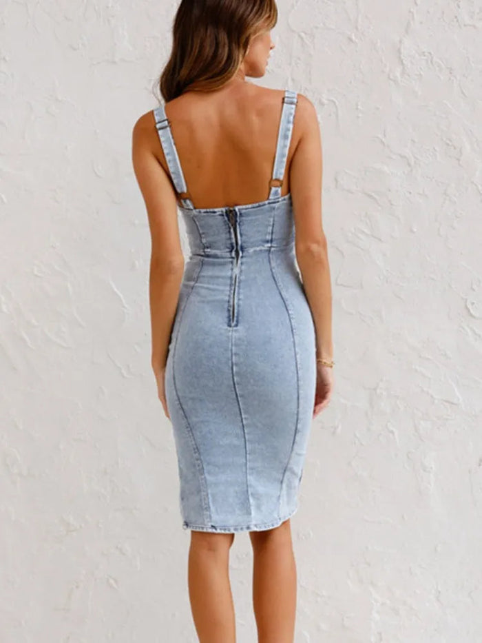 Perla Denim - Robe en denim élégante et décontractée avec bretelles réglables confortables