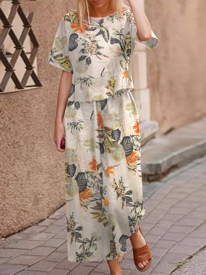 Ensemble 2 pièces boho pour femme - imprimé floral frais pour un style quotidien - facilement tendance et polyvalent