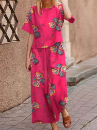 Ensemble 2 pièces boho pour femme - imprimé floral frais pour un style quotidien - facilement tendance et polyvalent