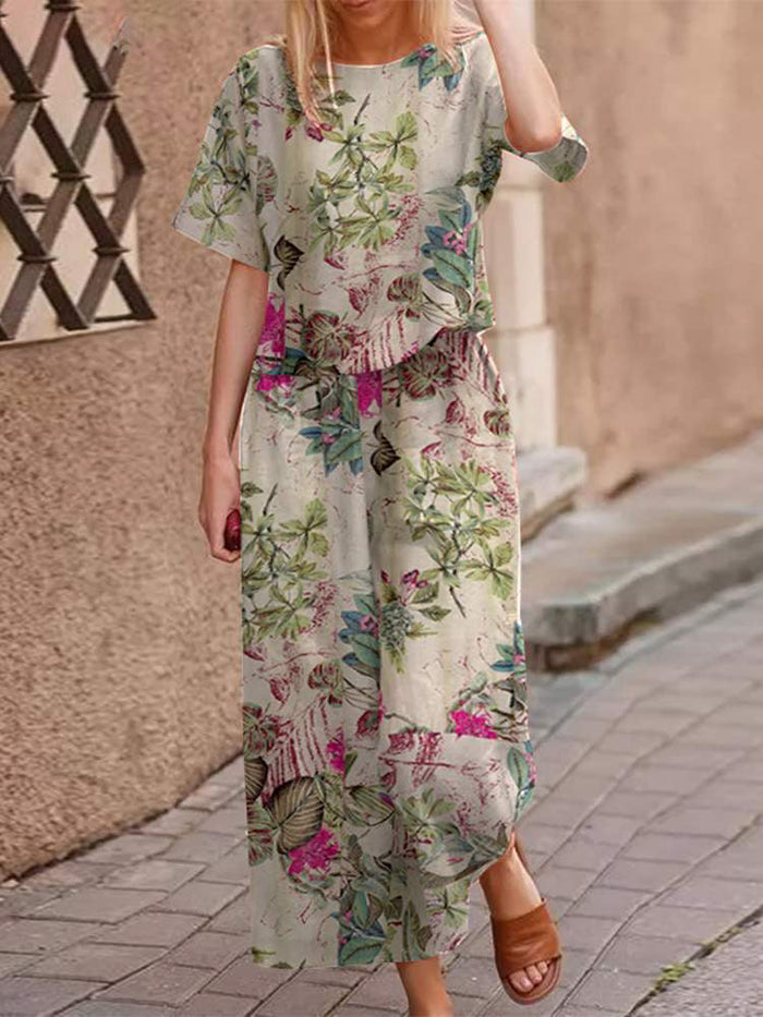Ensemble 2 pièces boho pour femme - imprimé floral frais pour un style quotidien - facilement tendance et polyvalent