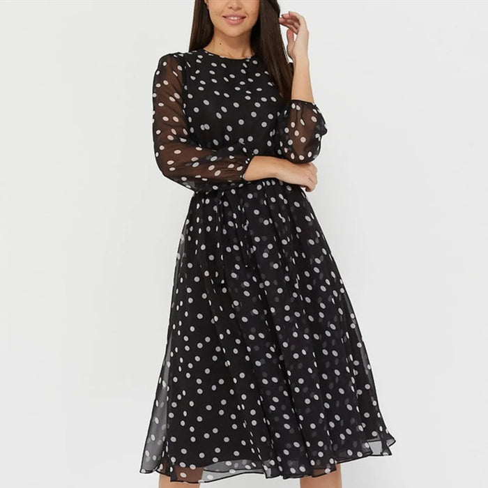 Robe Femme Évasée en Tulle avec Manches 3/4 - Longueur Mi-Mollet - Coupe Légère et Flottante