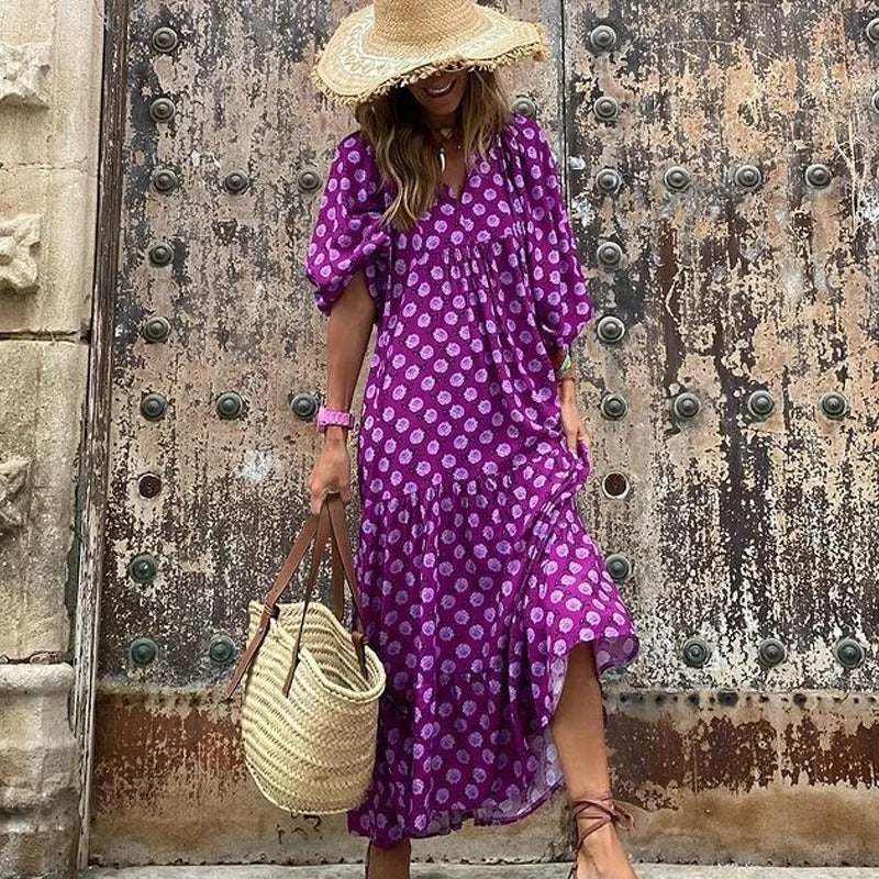 Robe Midi en Coton à Motifs Géométriques pour un Style Élégant
