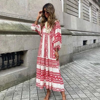 Robe Midi en Coton à Motifs Géométriques pour un Style Élégant