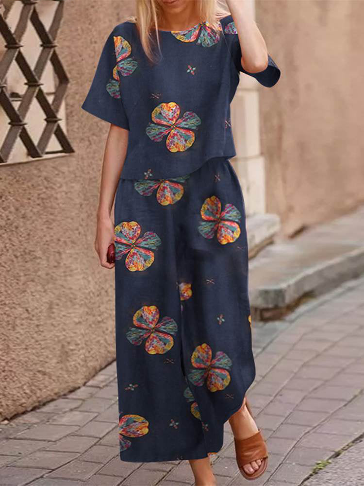 Ensemble 2 pièces boho pour femme - imprimé floral frais pour un style quotidien - facilement tendance et polyvalent