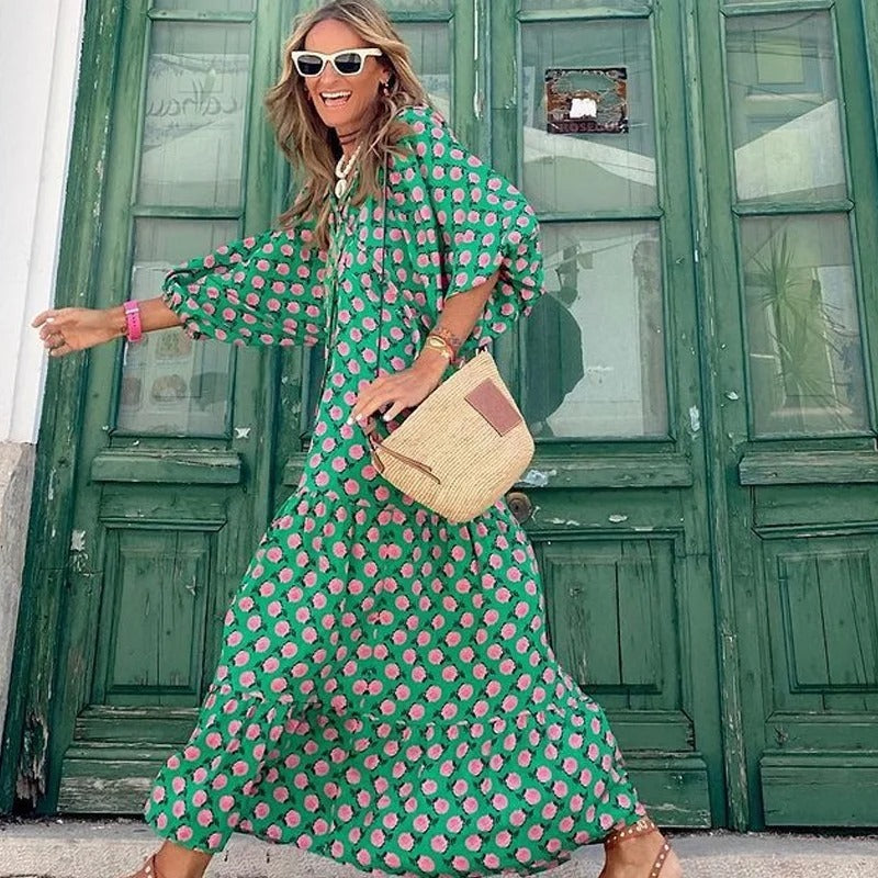Robe Midi en Coton à Motifs Géométriques pour un Style Élégant