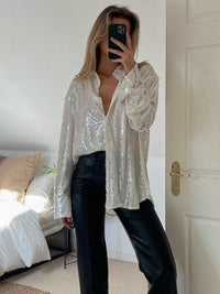 Blouse à paillettes oversize pour femmes - Chemise glamour scintillante