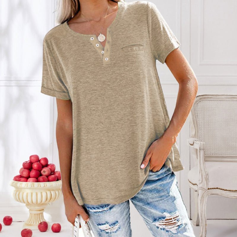 T-shirt confortable à manches courtes pour femmes, avec boutons - le parfait haut de tous les jours pour les femmes