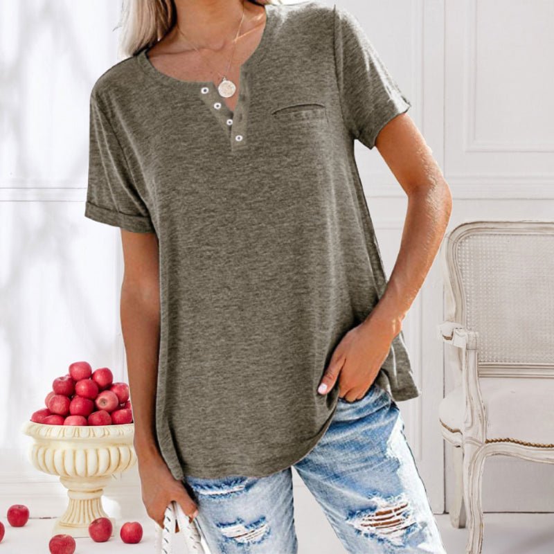 T-shirt confortable à manches courtes pour femmes, avec boutons - le parfait haut de tous les jours pour les femmes