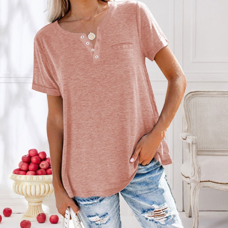 T-shirt confortable à manches courtes pour femmes, avec boutons - le parfait haut de tous les jours pour les femmes