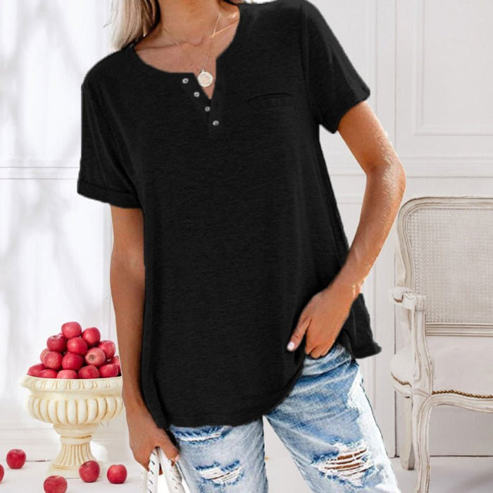 T-shirt confortable à manches courtes pour femmes, avec boutons - le parfait haut de tous les jours pour les femmes