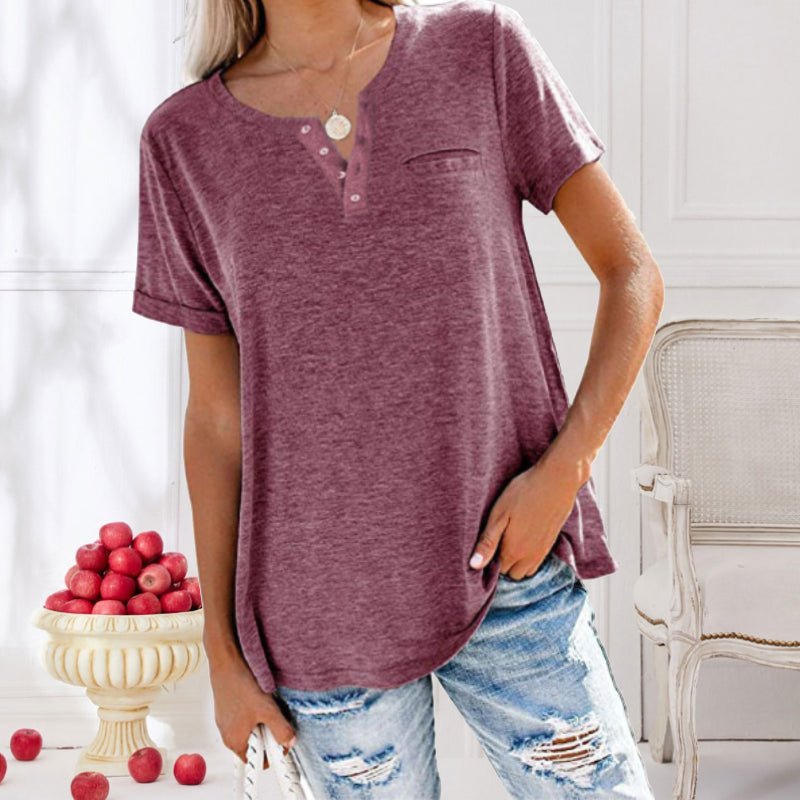 T-shirt confortable à manches courtes pour femmes, avec boutons - le parfait haut de tous les jours pour les femmes