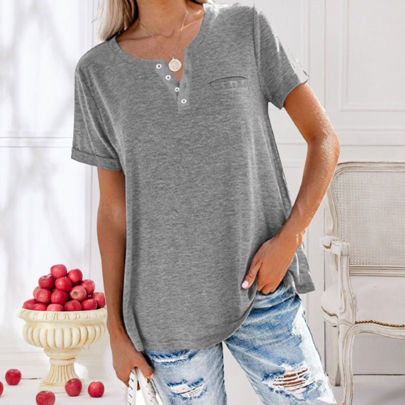 T-shirt confortable à manches courtes pour femmes, avec boutons - le parfait haut de tous les jours pour les femmes