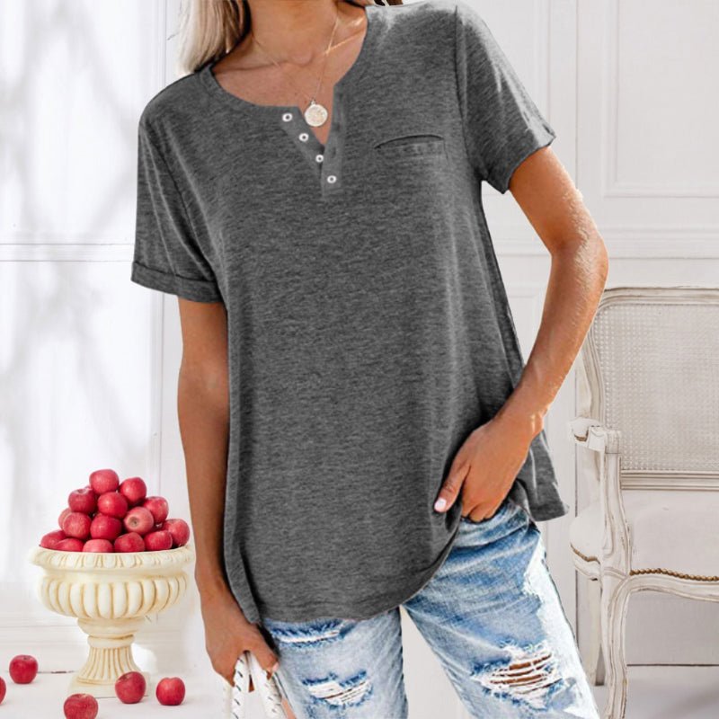 T-shirt confortable à manches courtes pour femmes, avec boutons - le parfait haut de tous les jours pour les femmes