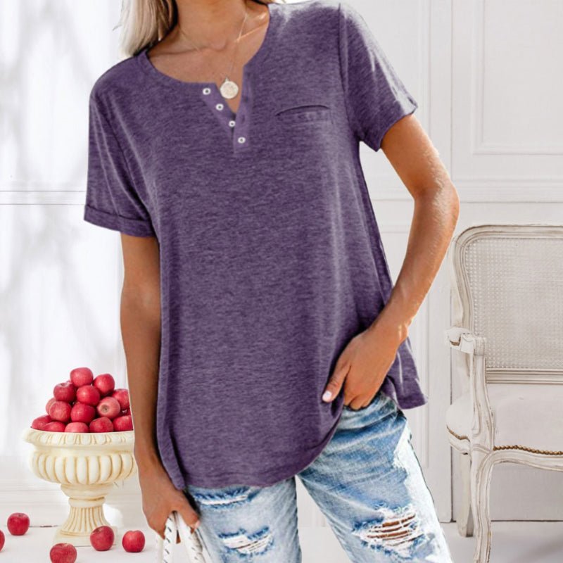 T-shirt confortable à manches courtes pour femmes, avec boutons - le parfait haut de tous les jours pour les femmes