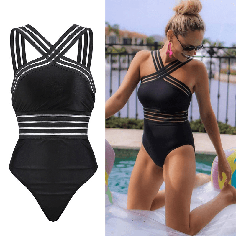 Monokini femmes avec dos croisé à lanières, taille affinée et jambes hautes pour une allure élégante et estivale