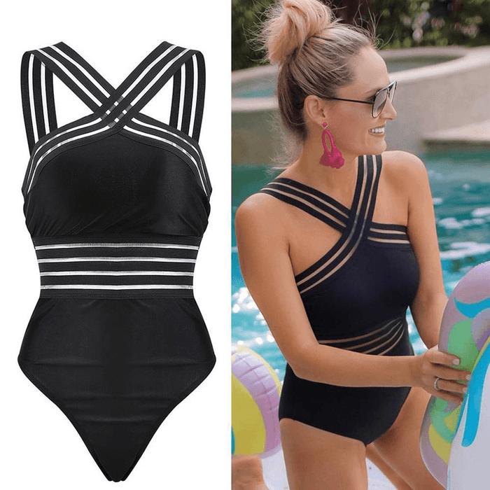 Monokini femmes avec dos croisé à lanières, taille affinée et jambes hautes pour une allure élégante et estivale