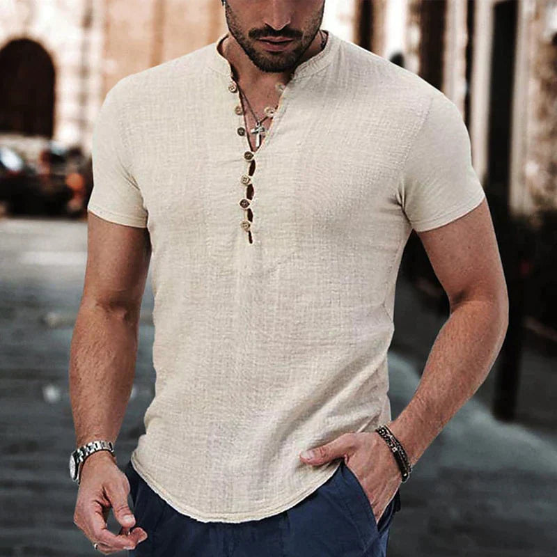 Chemise Henley décontractée pour hommes - manches courtes, coton léger et respirant avec patte de boutonnage élégante