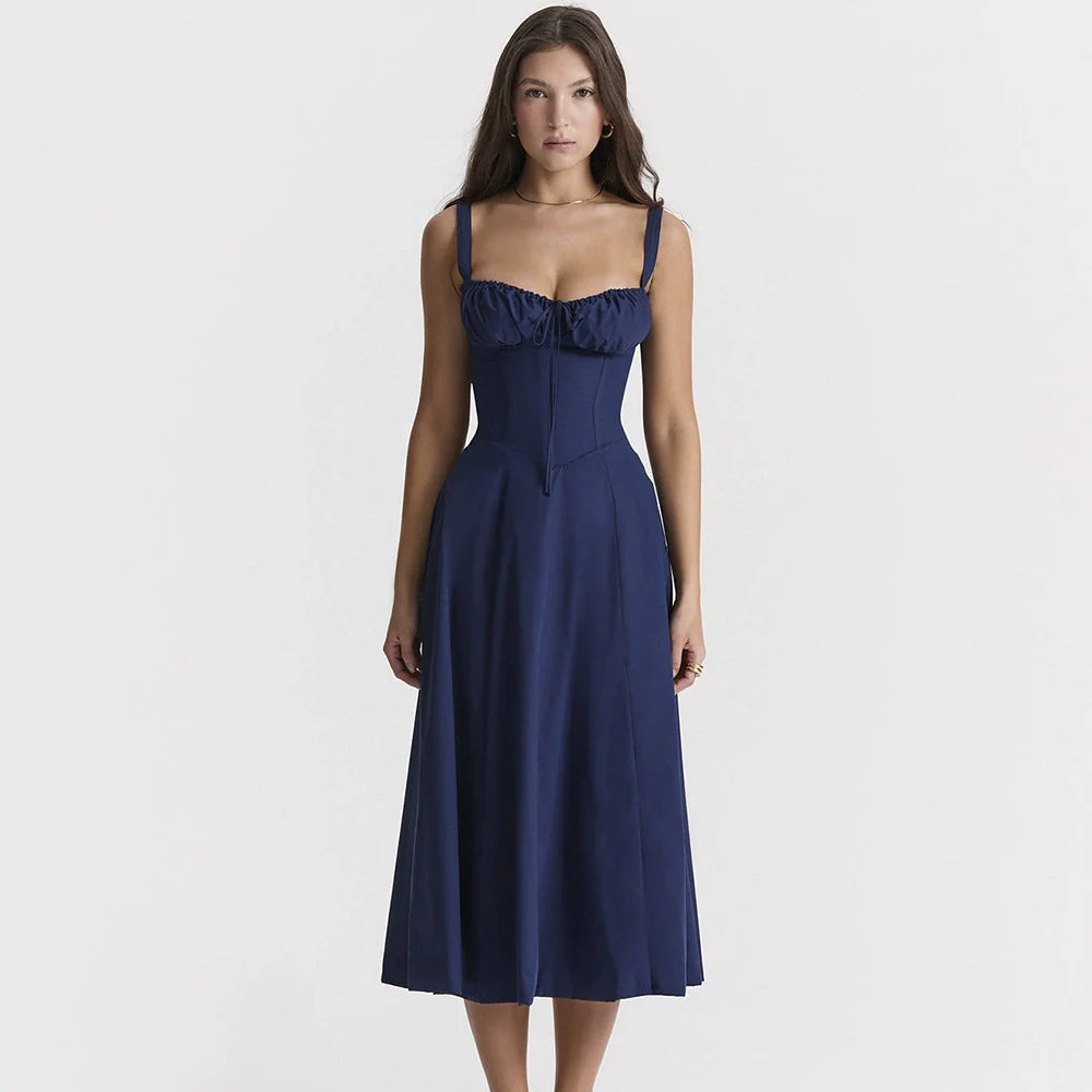 Robe Midi Corset Élégante à Fente - Robe d'Été Bustier Chic pour Mariages et Fêtes
