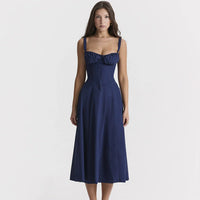 Robe Midi Corset Élégante à Fente - Robe d'Été Bustier Chic pour Mariages et Fêtes