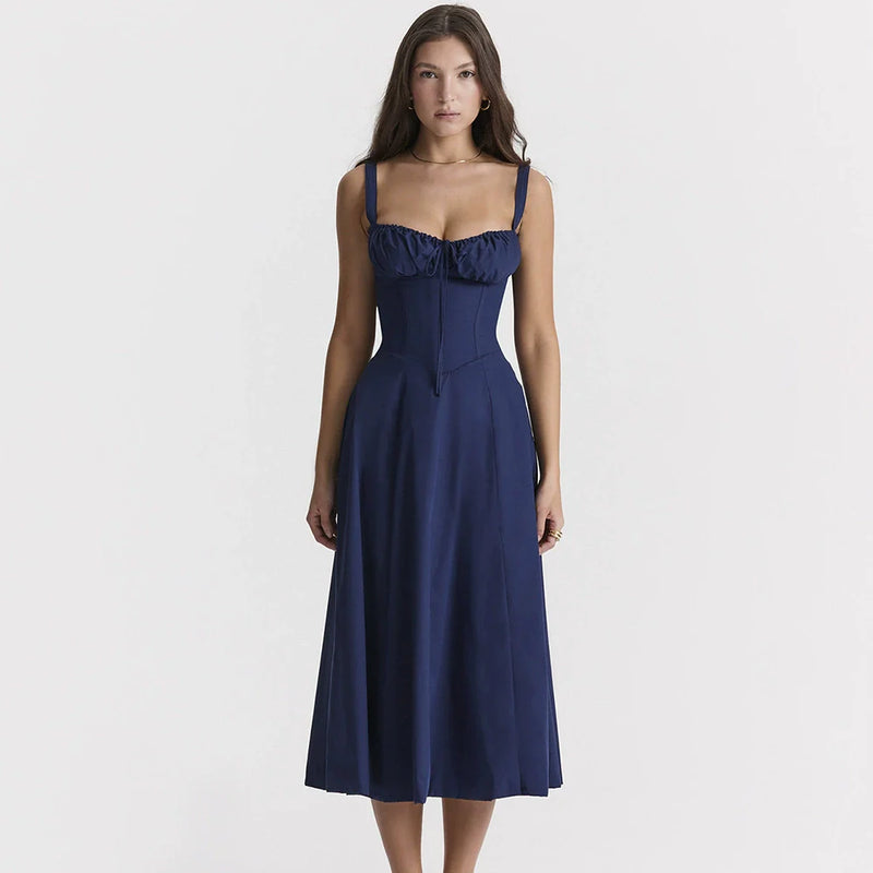 Robe Midi Corset Élégante à Fente - Robe d'Été Bustier Chic pour Mariages et Fêtes