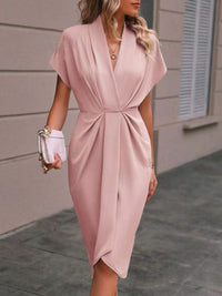 Elegant Damen-Midi-Kleid mit Drapierung und V-Ausschnitt - Vielseitiger Chic