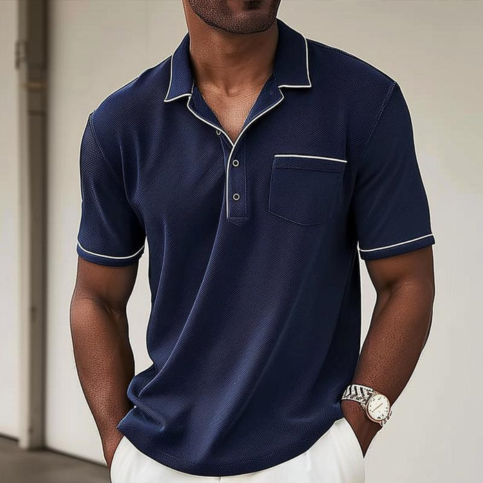 Polo Uomo in Piqué Ricamato - Vestibilità Regolare con Taschino sul Torace e Piping a Contrasto