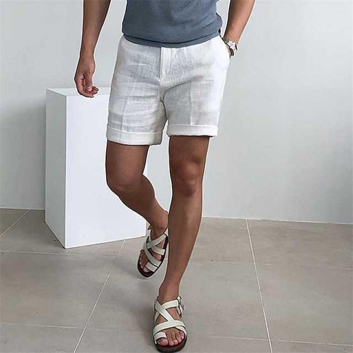 bermuda homme en lin - coupe décontractée - ourlet retourné - tissu léger et respirant
