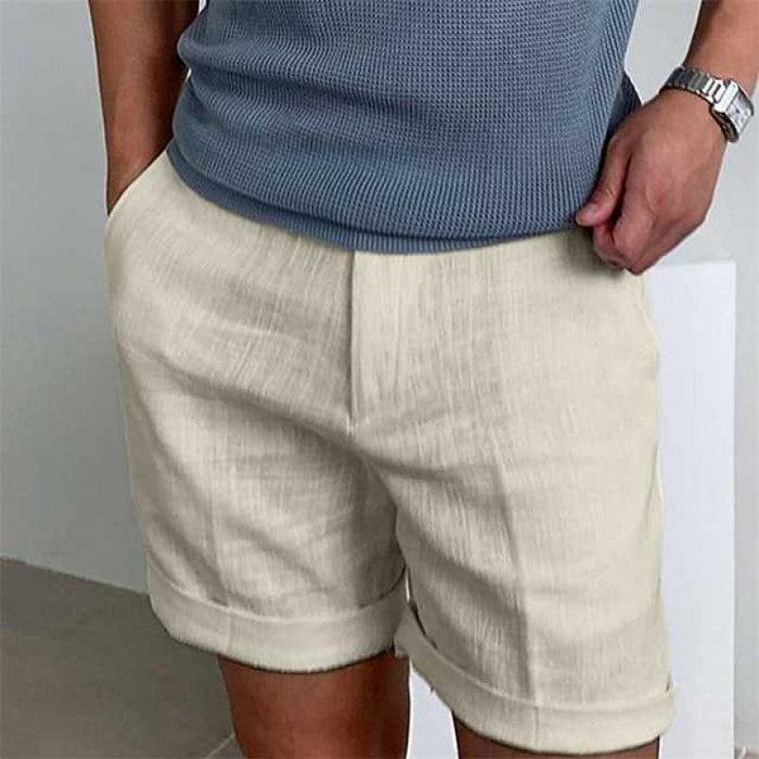 bermuda homme en lin - coupe décontractée - ourlet retourné - tissu léger et respirant