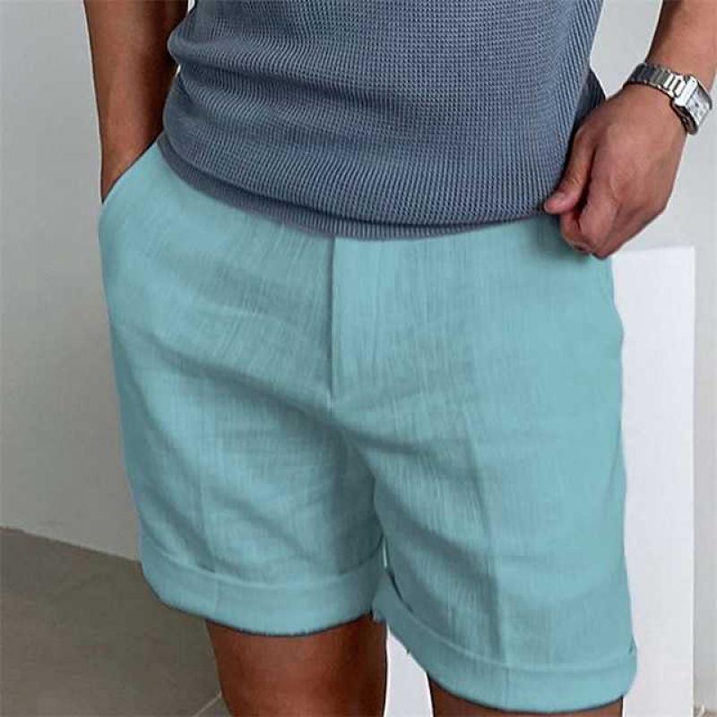 bermuda homme en lin - coupe décontractée - ourlet retourné - tissu léger et respirant