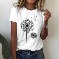 T-shirt pour dames à l'imprimé joyeux de pissenlits - top décontracté en coton confortable à porter tous les jours