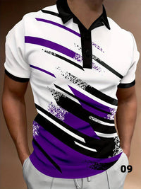 Poloshirt für Herren - Modernes abstraktes Design - Kurzarm - Knopfverschluss - Bequemer Casual-Look