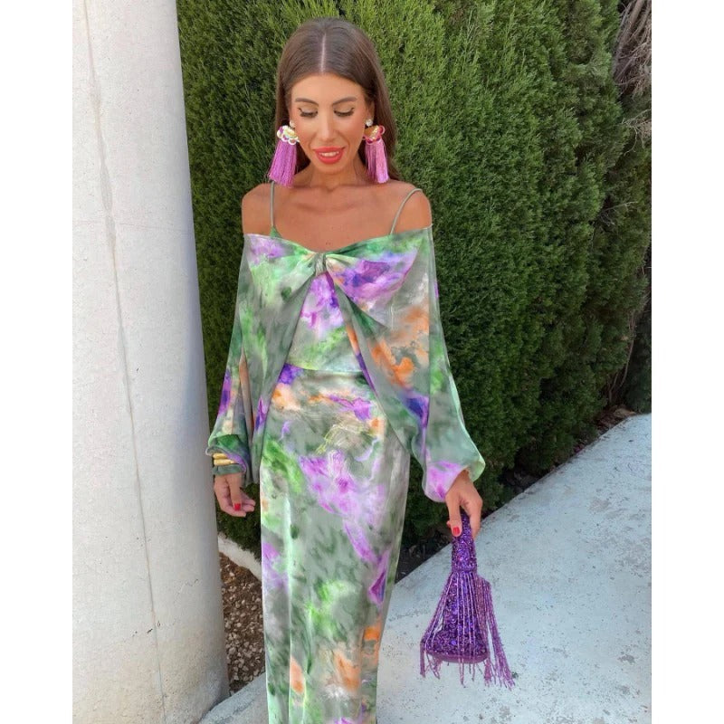 Robe longue élégante et colorée avec écharpe amovible - Romy