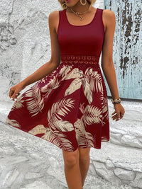 Robe Élégante Sans Manches pour Femmes - Ceinture en Dentelle d'Été et Imprimé Tropical