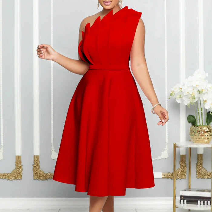 Élégante robe évasée à une épaule pour femmes, avec motif fleuri romantique