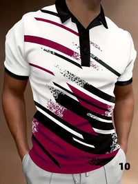 Poloshirt für Herren - Modernes abstraktes Design - Kurzarm - Knopfverschluss - Bequemer Casual-Look