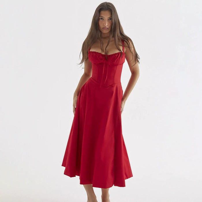 Robe Midi Corset Élégante à Fente - Robe d'Été Bustier Chic pour Mariages et Fêtes