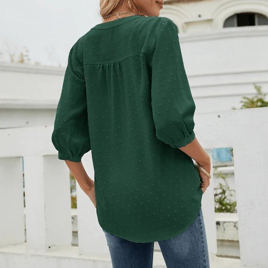 Chemisier élégant pour femmes - top vert à la mode avec manches trois-quarts pour un confort quotidien
