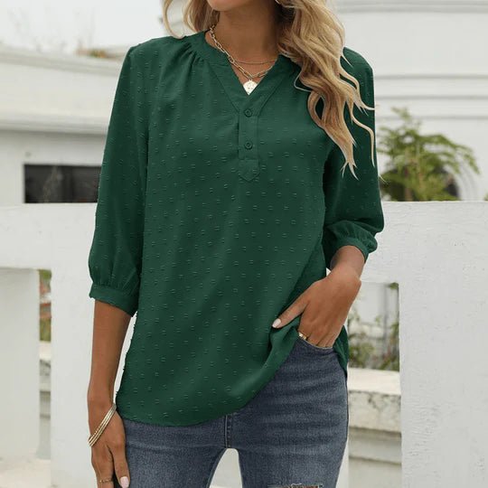 Chemisier élégant pour femmes - top vert à la mode avec manches trois-quarts pour un confort quotidien
